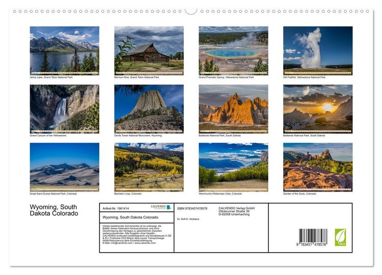 Produktbild: Wyoming, South Dakota Colorado (hochwertiger Premium Wandkalender 2026 DIN A2 quer), Kunstdruck in Hochglanz
