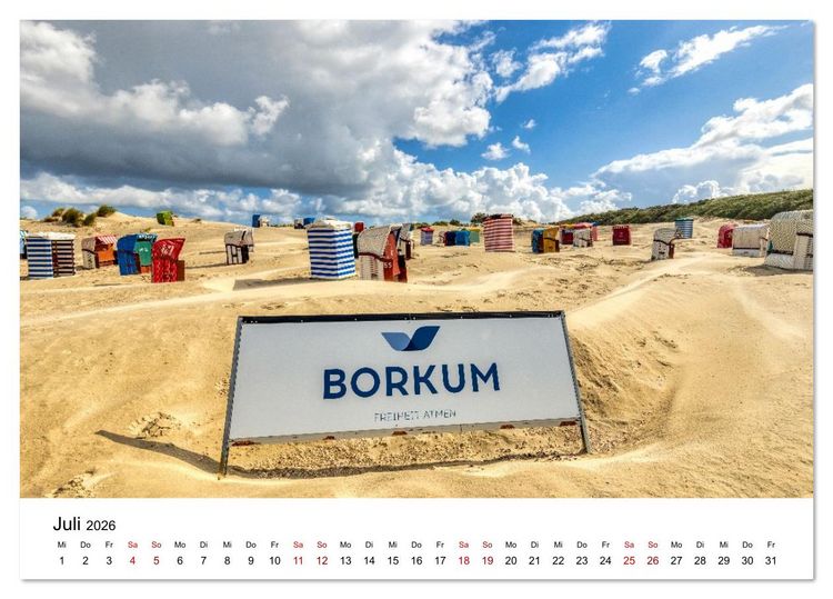 Produktbild: Insel Borkum - Ein Jahr zwischen Wind und Wellen (Tischkalender 2026 DIN A5 quer), CALVENDO Monatskalender