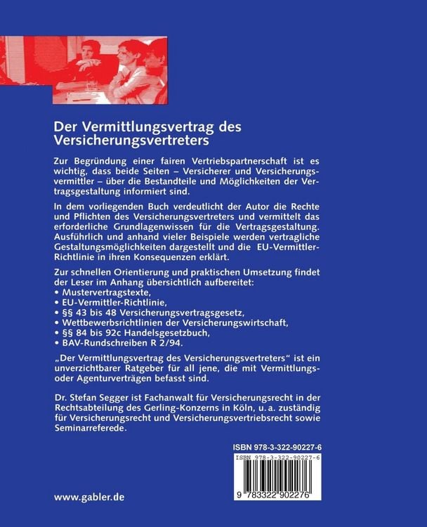 Produktbild: Der Vermittlungsvertrag des Versicherungsvertreters