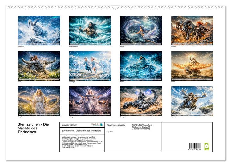 Produktbild: Sternzeichen - Die M&auml;chte des Tierkreises (Wandkalender 2027 DIN A2 quer), CALVENDO Monatskalender