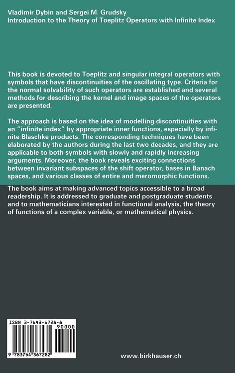 Produktbild: Introduction to the Theory of Toeplitz Operators with Infinite Index