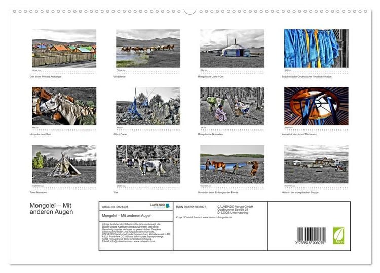 Produktbild: Mongolei &ndash; Mit anderen Augen (hochwertiger Premium Wandkalender 2026 DIN A2 quer), Kunstdruck in Hochglanz