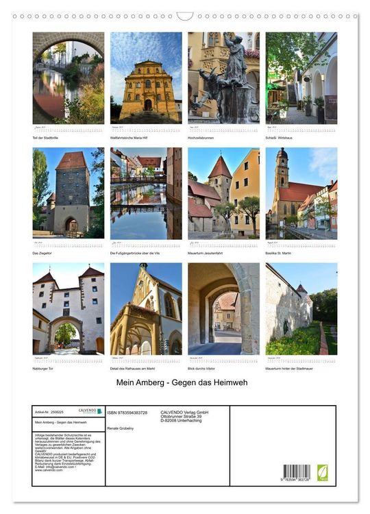 Produktbild: Mein Amberg - Gegen das Heimweh (Wandkalender 2027 DIN A2 hoch), CALVENDO Monatskalender