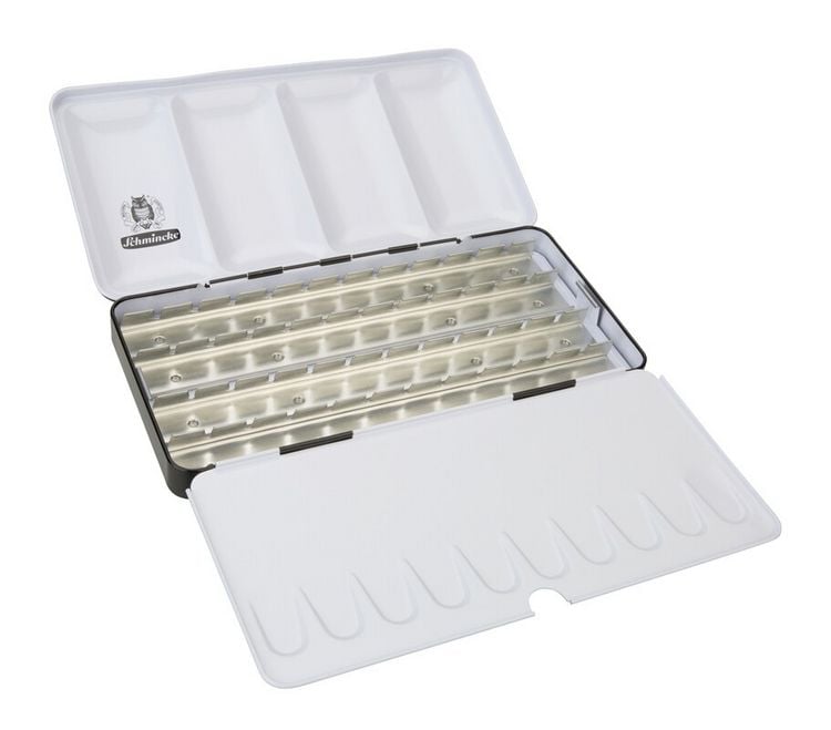 Produktbild: Schmincke Leerkasten f&uuml;r Aquarellfarben, Metall f&uuml;r 48 x 1/2 oder 24 x 1/1 N&auml;pfchen
