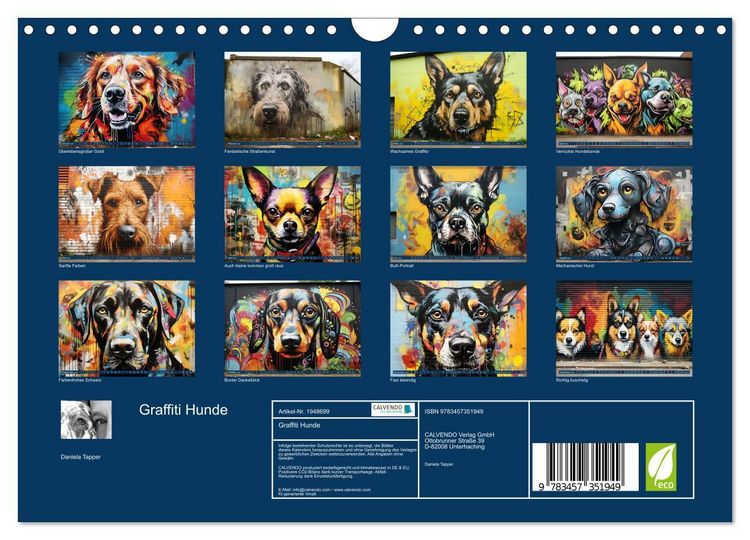 Produktbild: Graffiti Hunde (Wandkalender 2026 DIN A4 quer), CALVENDO Monatskalender