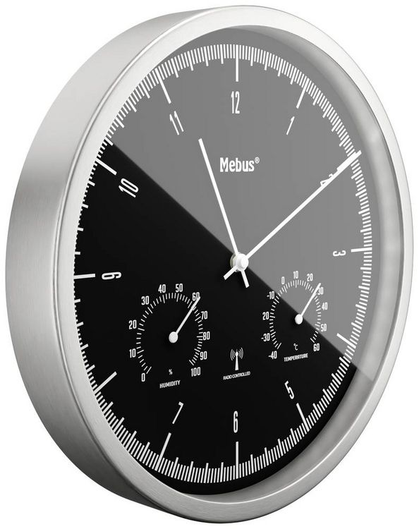 Produktbild: Mebus 19777 Funk Wanduhr 25cm x 50mm Silber Leisegang-Uhrwerk