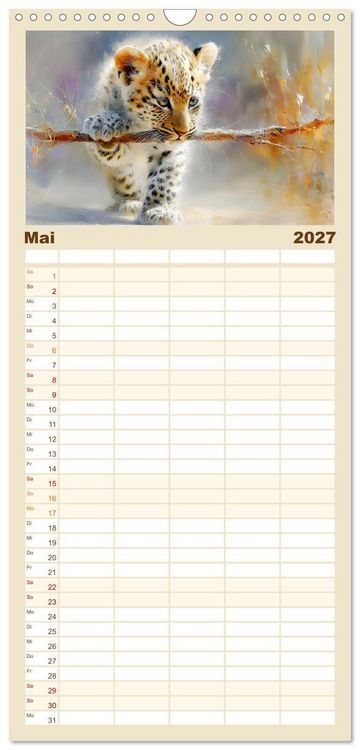 Produktbild: Familienplaner 2027 - Leopardenkinder. Afrikas Katzenbabys im Licht der Natur mit 5 Spalten (Wandkalender, 21 x 45 cm) CALVENDO