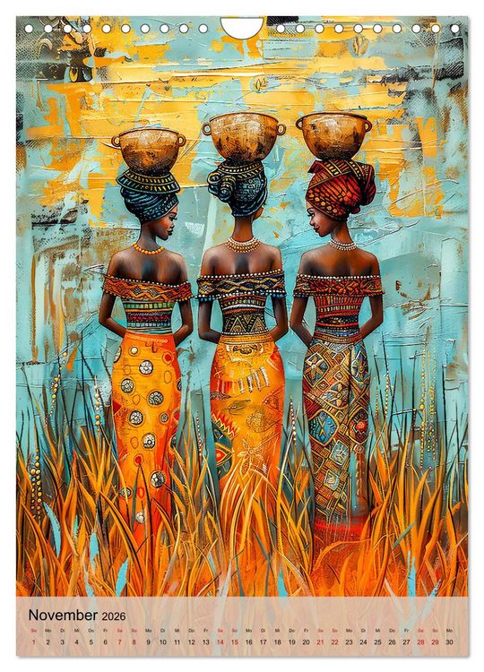 Produktbild: Afrikanische Eleganz - Illustrationen in harmonischen Farben (Wandkalender 2026 DIN A4 hoch), CALVENDO Monatskalender