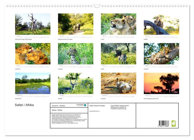 Produktbild: Safari / Afrika (Wandkalender 2026 DIN A2 quer), CALVENDO Monatskalender