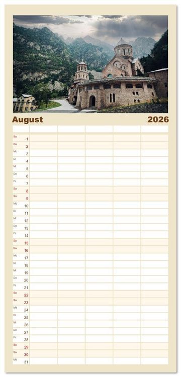 Produktbild: Familienplaner 2026 - Georgien - Neuzeit-Chroniken mit 5 Spalten (Wandkalender, 21 x 45 cm) CALVENDO