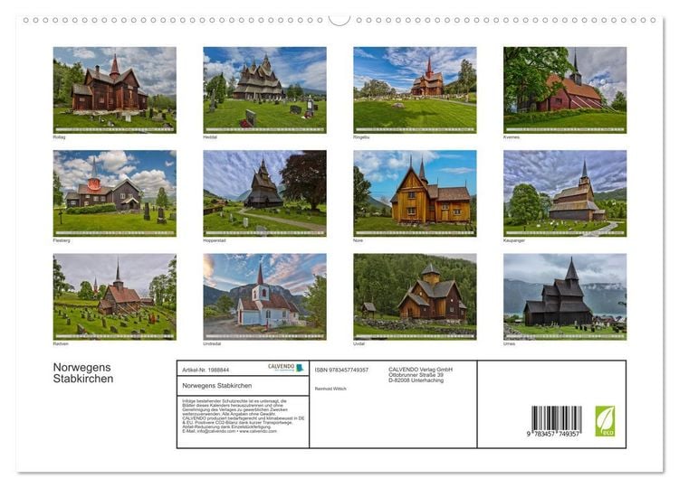 Produktbild: Norwegens Stabkirchen (hochwertiger Premium Wandkalender 2026 DIN A2 quer), Kunstdruck in Hochglanz