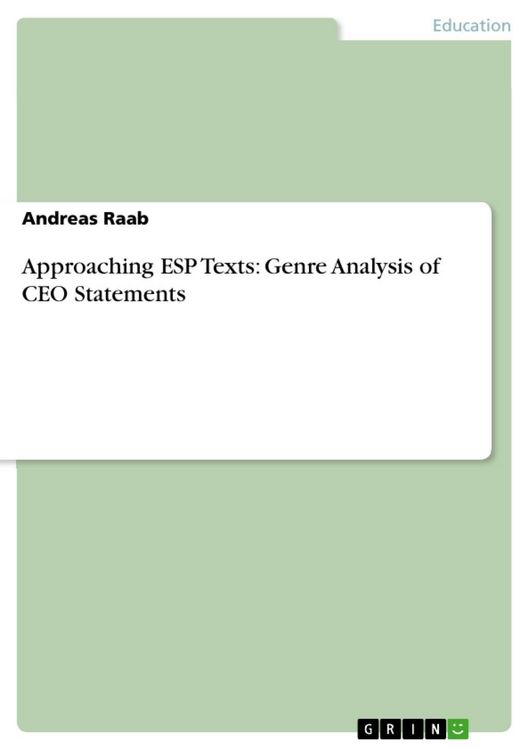 Produktbild: Approaching ESP Texts: Genre Analysis of CEO Statements