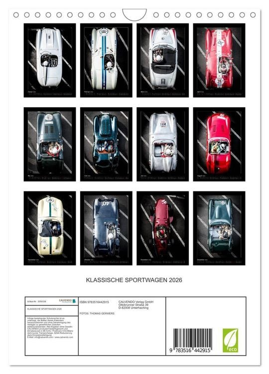 Produktbild: KLASSISCHE SPORTWAGEN 2026 (Wandkalender 2026 DIN A4 hoch), CALVENDO Monatskalender