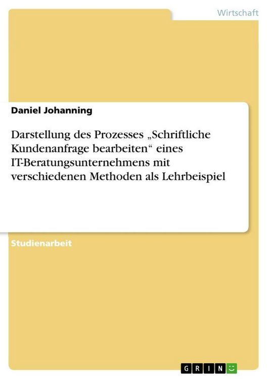 Produktbild: Darstellung des Prozesses "Schriftliche Kundenanfrage bearbeiten" eines IT-Beratungsunternehmens mit verschiedenen Methoden als Lehrbeispiel