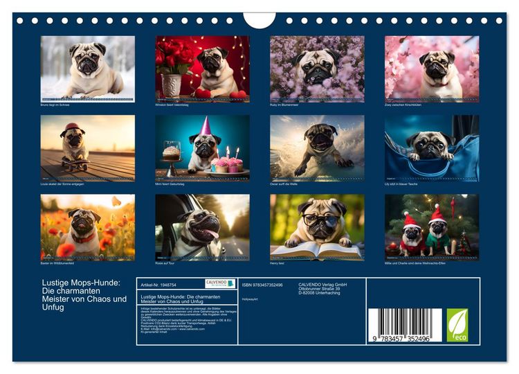 Produktbild: Lustige Mops-Hunde: Die charmanten Meister von Chaos und Unfug (Wandkalender 2026 DIN A4 quer), CALVENDO Monatskalender