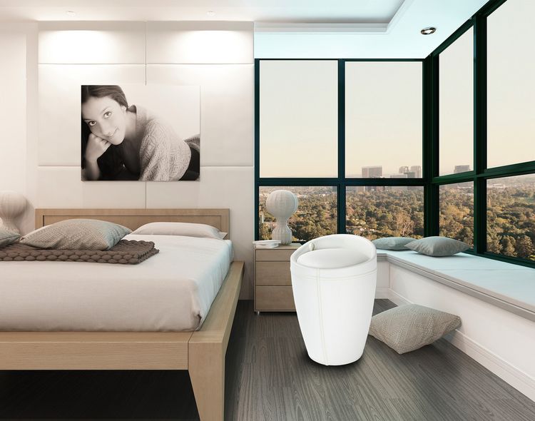 Produktbild: Hocker Mod. Candy White in Lederoptik, mit abnehmbarem W&auml;schesammler