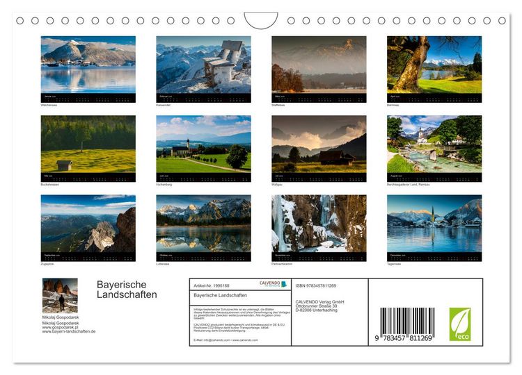 Produktbild: Bayerische Landschaften (Wandkalender 2026 DIN A4 quer), CALVENDO Monatskalender