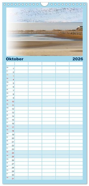 Produktbild: Familienplaner 2026 - K&uuml;stenstreifen an der Nordsee mit 5 Spalten (Wandkalender, 21 x 45 cm) CALVENDO