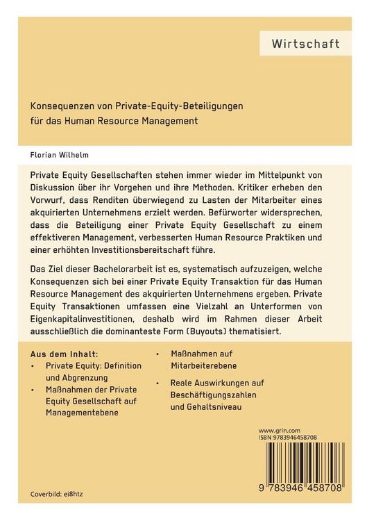 Produktbild: Konsequenzen von Private-Equity-Beteiligungen f&uuml;r das Human Resource Management