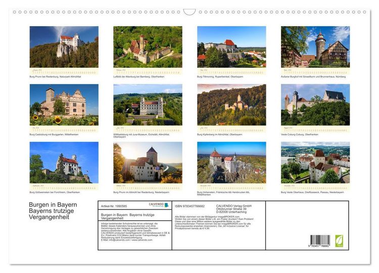 Produktbild: Burgen in Bayern Bayerns trutzige Vergangenheit (Wandkalender 2026 DIN A2 quer), CALVENDO Monatskalender