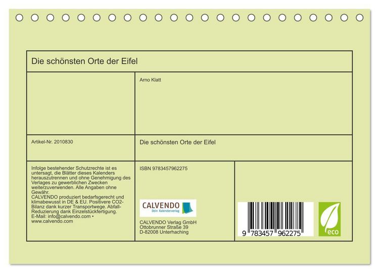 Produktbild: Die sch&ouml;nsten Orte der Eifel (Tischkalender 2026 DIN A5 quer), CALVENDO Monatskalender