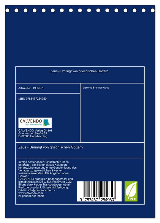 Produktbild: Zeus - Umringt von griechischen G&ouml;ttern (Tischkalender 2026 DIN A5 hoch), CALVENDO Monatskalender