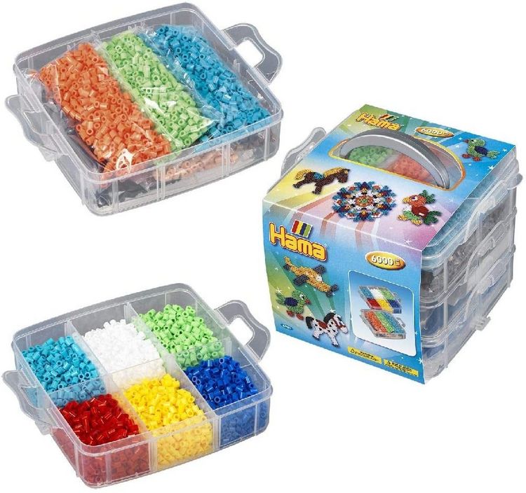 Produktbild: Hama 6701 - Sortierbox mit ca. 6000 Midi-Bügelperlen, 3 Stiftplatten und Zubehör