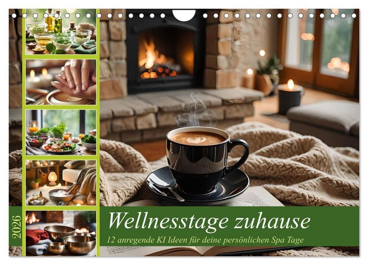 Produktbild: Wellnesstage zuhause - 12 anregende KI Ideen f&uuml;r deine pers&ouml;nlichen Spa Tage (Wandkalender 2026 DIN A4 quer), CALVENDO Monatskalender