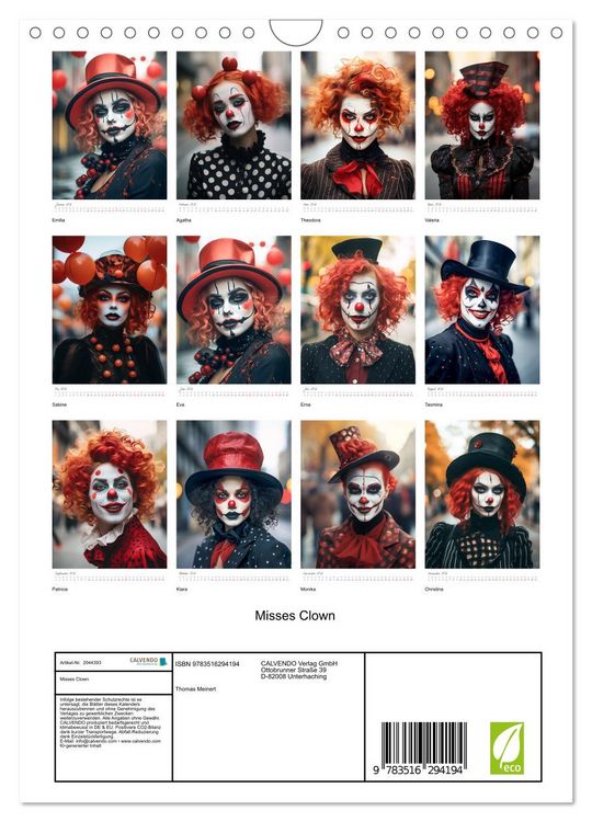 Produktbild: Misses Clown (Wandkalender 2026 DIN A4 hoch), CALVENDO Monatskalender
