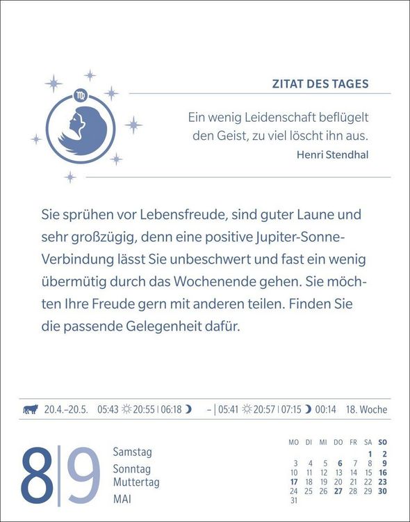 Produktbild: Jungfrau Sternzeichenkalender 2027 - Tagesabrei&szlig;kalender - Ihr Horoskop f&uuml;r jeden Tag