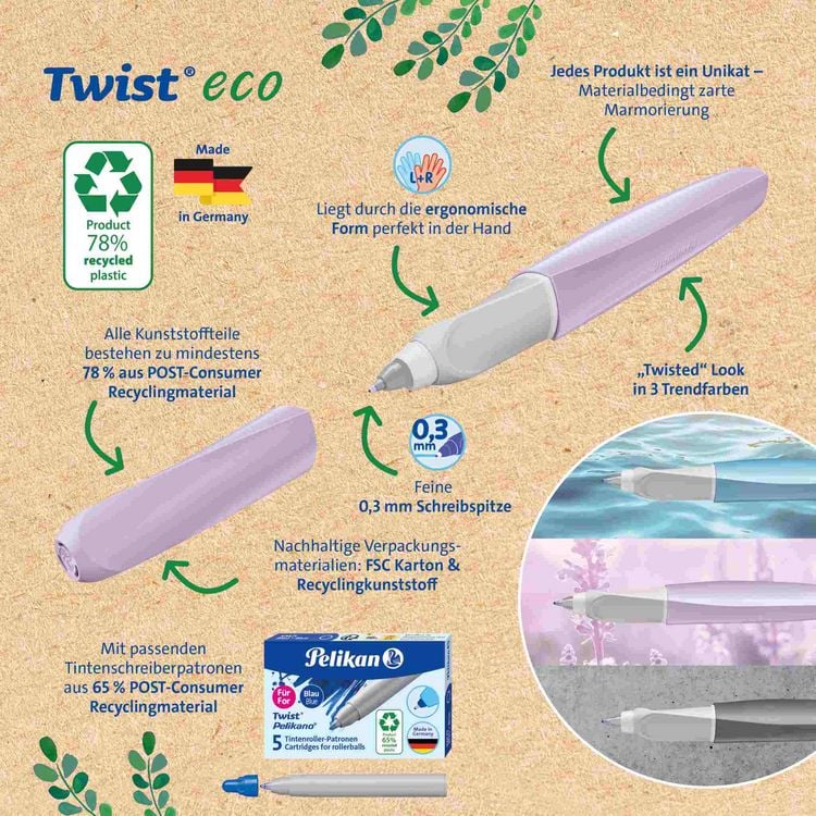 Produktbild: Pelikan Tintenroller Twist&reg; eco f&uuml;r Rechts- und Linksh&auml;nder, lavender