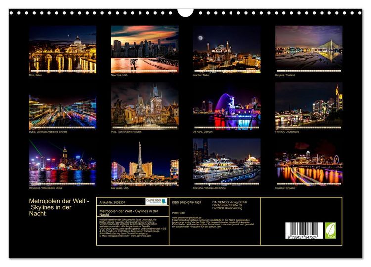 Produktbild: Metropolen der Welt - Skylines in der Nacht (Wandkalender 2026 DIN A3 quer), CALVENDO Monatskalender