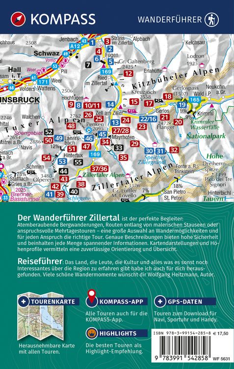Produktbild: KOMPASS Wanderf&uuml;hrer Zillertal, 55 Touren mit Extra-Tourenkarte