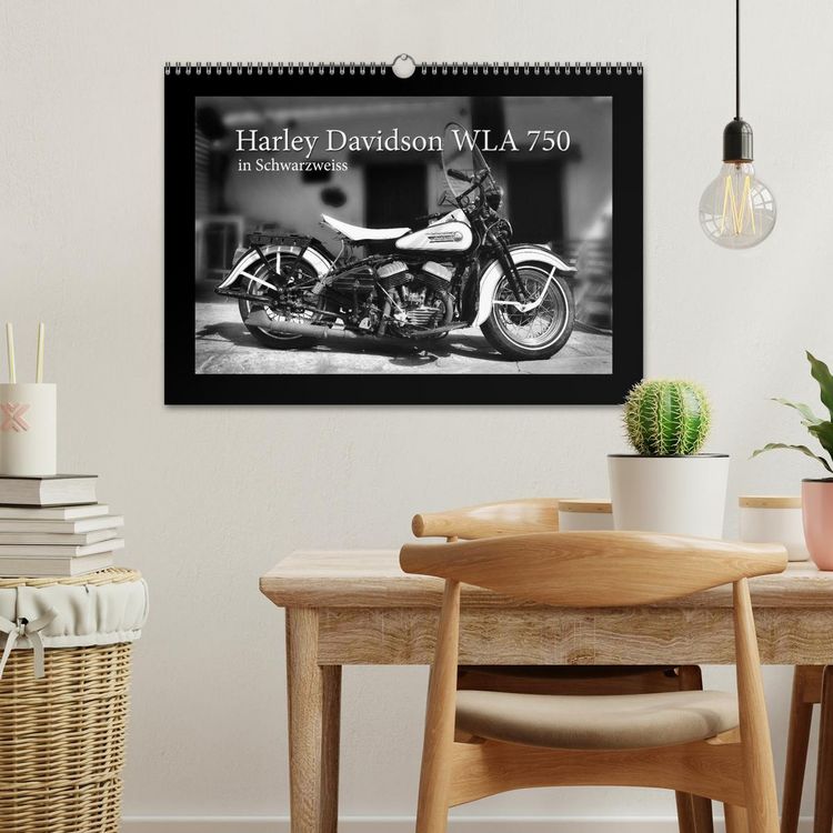 Produktbild: Harley Davidson WLA 750 in Schwarzweiss (Wandkalender 2026 DIN A3 quer), CALVENDO Monatskalender