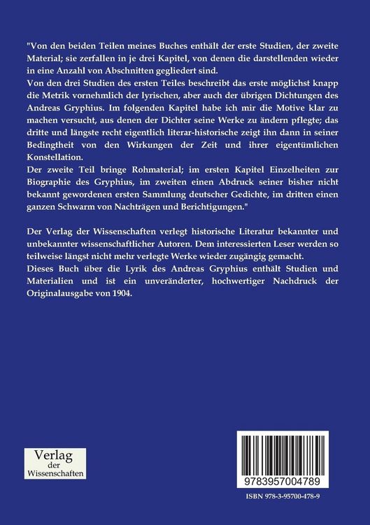 Produktbild: Die Lyrik des Andreas Gryphius
