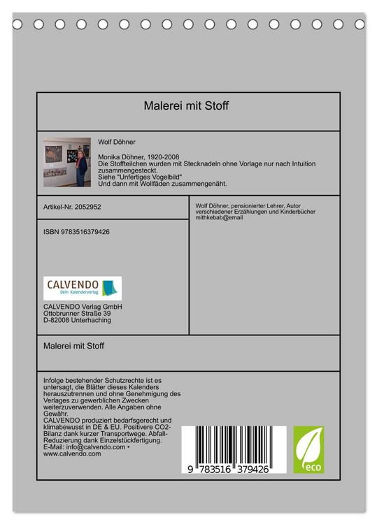 Produktbild: Malerei mit Stoff (Tischkalender 2026 DIN A5 hoch), CALVENDO Monatskalender
