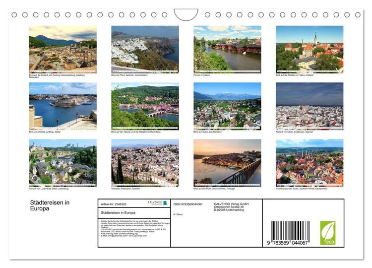 Produktbild: St&auml;dtereisen in Europa (Wandkalender 2027 DIN A4 quer), CALVENDO Monatskalender