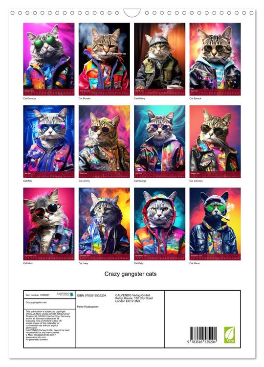 Produktbild: Crazy gangster cats (Wall Calendar 2026 DIN A3 portrait), CALVENDO 12 Month Wall Calendar