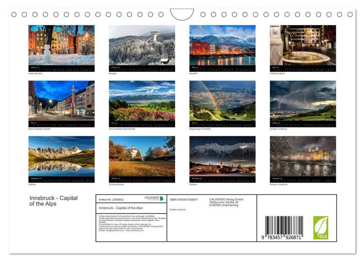Produktbild: Innsbruck - Capital of the Alps (Wandkalender 2026 DIN A4 quer), CALVENDO Monatskalender