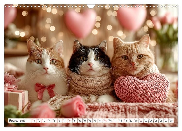 Produktbild: Katzenkalender - S&uuml;&szlig;e Katzen begleiten dich durch alle Jahreszeiten (Wandkalender 2026 DIN A3 quer), CALVENDO Monatskalender