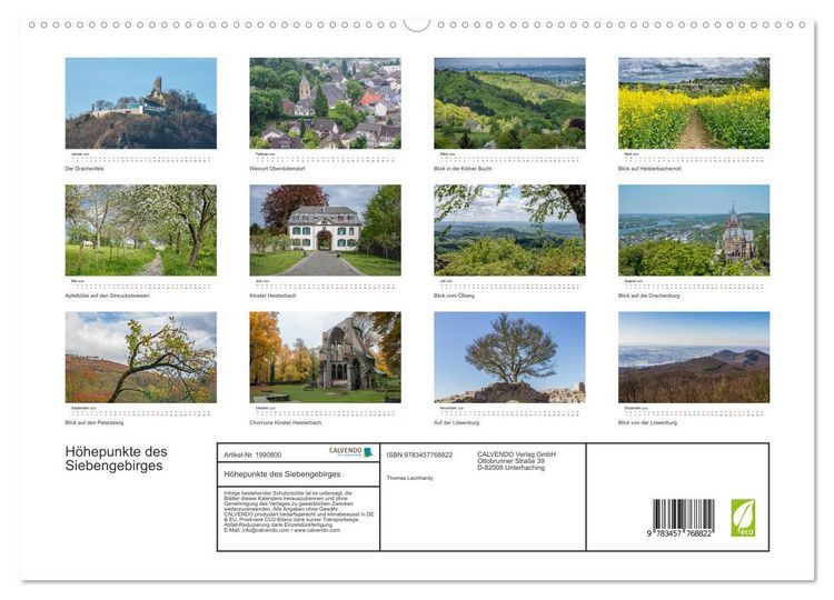 Produktbild: H&ouml;hepunkte des Siebengebirges (hochwertiger Premium Wandkalender 2026 DIN A2 quer), Kunstdruck in Hochglanz