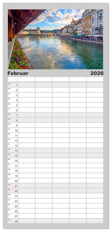 Produktbild: Familienplaner 2026 - Gr&uuml;ezi aus der Schweiz mit 5 Spalten (Wandkalender, 21 x 45 cm) CALVENDO