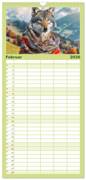 Produktbild: Familienplaner 2026 - Wilder Style. Modische W&ouml;lfe in der Natur mit 5 Spalten (Wandkalender, 21 x 45 cm) CALVENDO