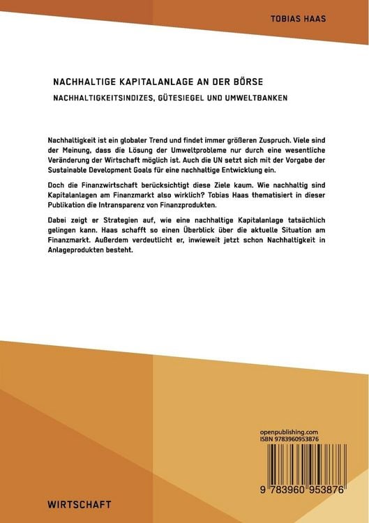 Produktbild: Nachhaltige Kapitalanlage an der Börse. Nachhaltigkeitsindizes, Gütesiegel und Umweltbanken