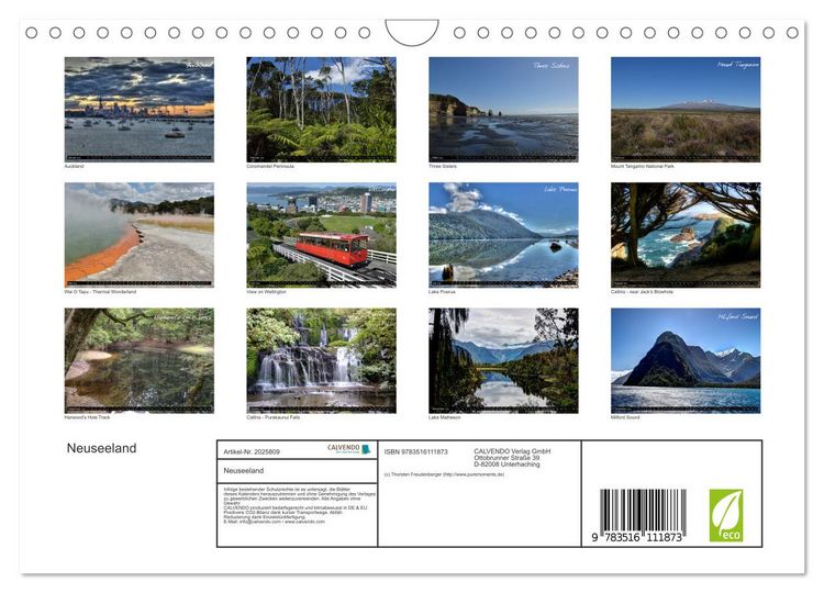 Produktbild: Neuseeland (Wandkalender 2026 DIN A4 quer), CALVENDO Monatskalender