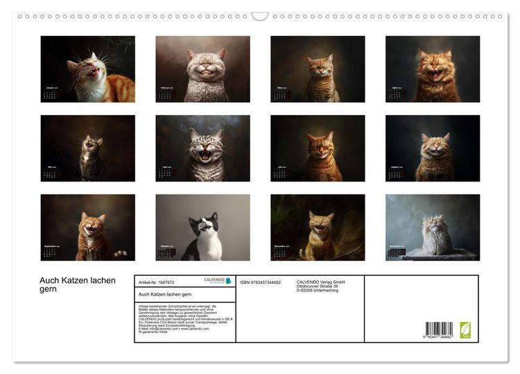 Produktbild: Auch Katzen lachen gern (Wandkalender 2026 DIN A2 quer), CALVENDO Monatskalender