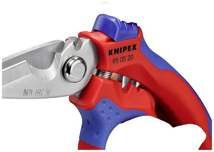 Produktbild: Knipex KNIPEX 95 05 20 SB Gewinkelte Elektrikerschere mit Mehrkomponenten-H&uuml;llen, glasfaserverst&auml;rkt spiegelpoliert 180 mm 95 05 20 SB