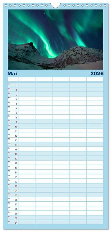 Produktbild: Familienplaner 2026 - Magische Polarlichter der Erde mit 5 Spalten (Wandkalender, 21 x 45 cm) CALVENDO