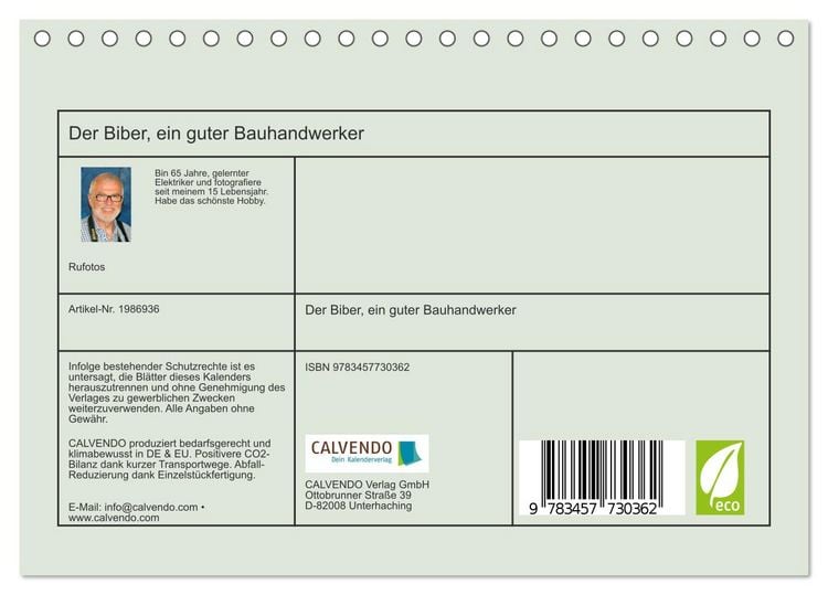 Produktbild: Der Biber, ein guter Bauhandwerker (Tischkalender 2026 DIN A5 quer), CALVENDO Monatskalender