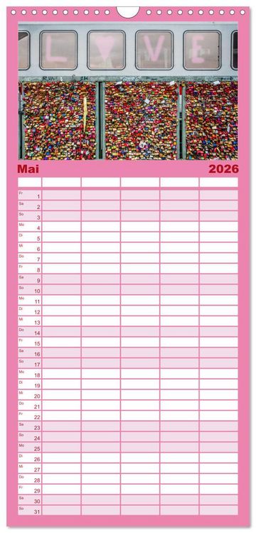 Produktbild: Familienplaner 2026 - Liebesschl&ouml;sser, Ich liebe Dich mit 5 Spalten (Wandkalender, 21 x 45 cm) CALVENDO